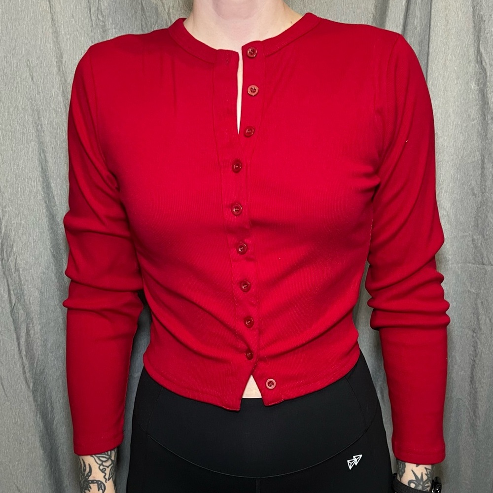 Red Button-Up Women's Top